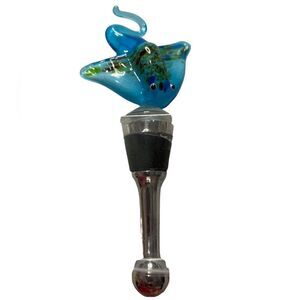 Jacousa Art Glass Blue Sting Ray Wine Bottle Stopper NEW
